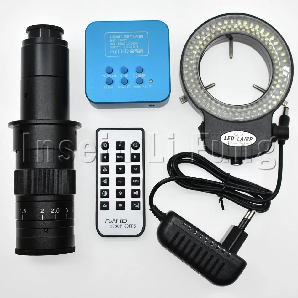 Full HD 20MP 1080P 60FPS HDMI USB Industriële Digitale Video Microscoop Camera + 10X-180X Verstelbare Vergroting 25mm + LED Verlichting