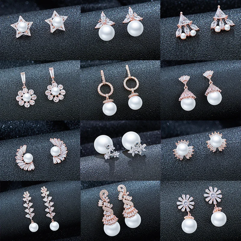 

H:HYDE Fashion Korea Crystal Rhinstone Star Leaf Flower Stud Earrings Imitation Pearl Earrings for women Brincos Jewelry Gift
