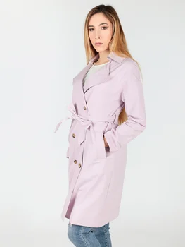 

Woman Spring Autumn double-breasted belt classic pocket windbreaker