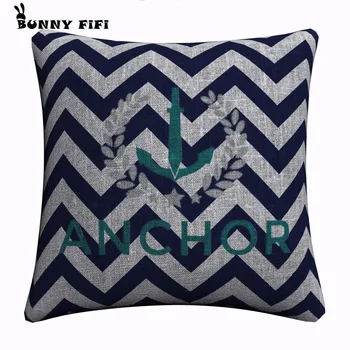 

Blue Anchor Pattern Decorative Pillow Covers For Sofa Home Decor Linen Cushion Case 45x45cm Throw Pillow Cases