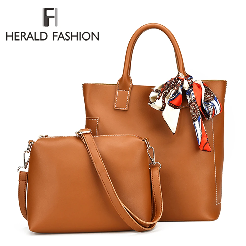 Herald Fashion Women Bag Scarf Handbags Ladies Composite Bag PU Leather