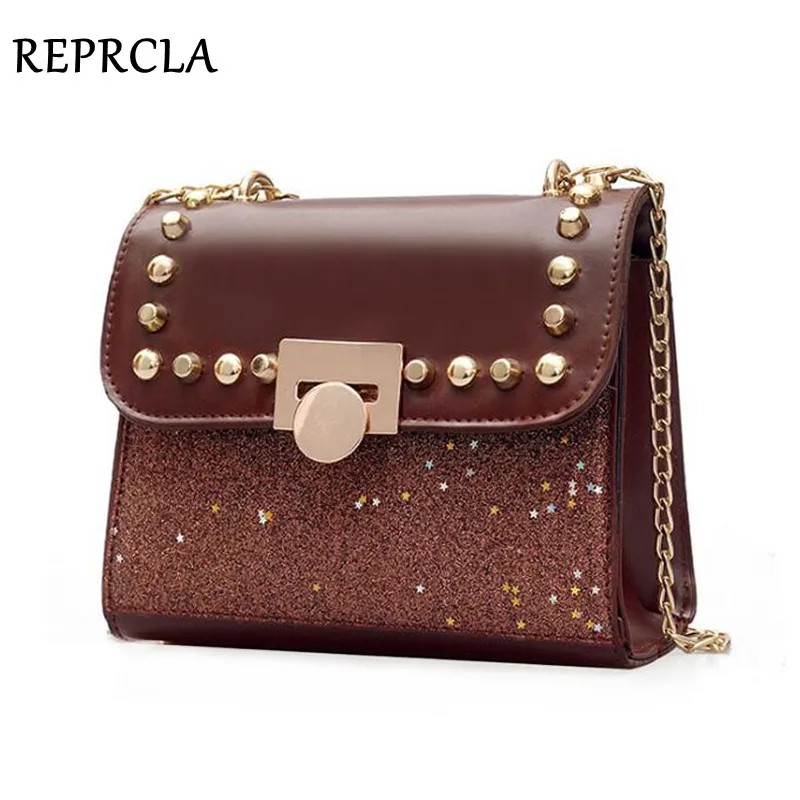 

REPRCLA Brand Designer Shoulder Bags Fashion Sequins Women Messenger Bags Chain Rivet Crossbody Women Evening Bag Handbags