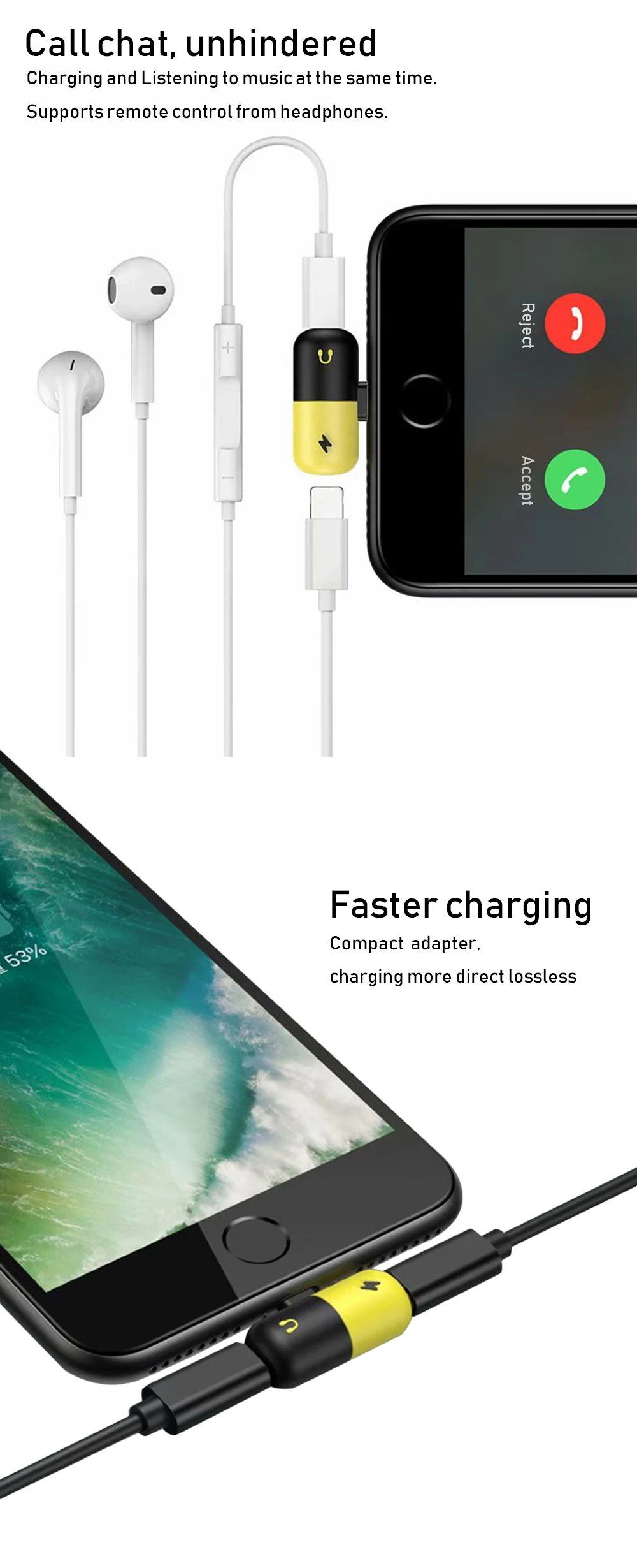 Ascromy Dual Charger and Headphone Adapter For Apple iPhone X 7 8 Plus 6 S 6S 10 Aux Audio Adapter Splitter Cable Charging Music (1)