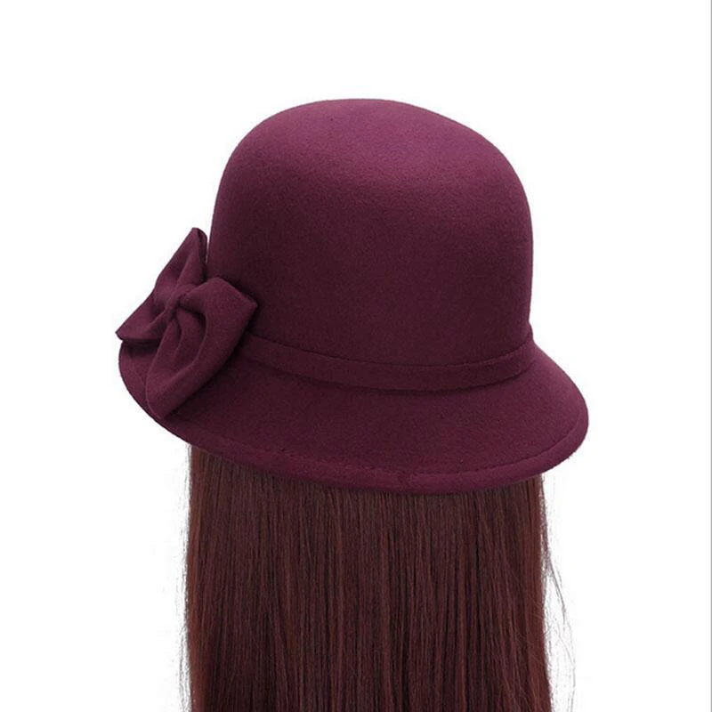 Новая весенняя модная винтажная Женская шерстяная фетровая шляпа с бантом, Панама, колокольчик, бант, фетровые шляпы для женщин, шапка, верхняя шляпа