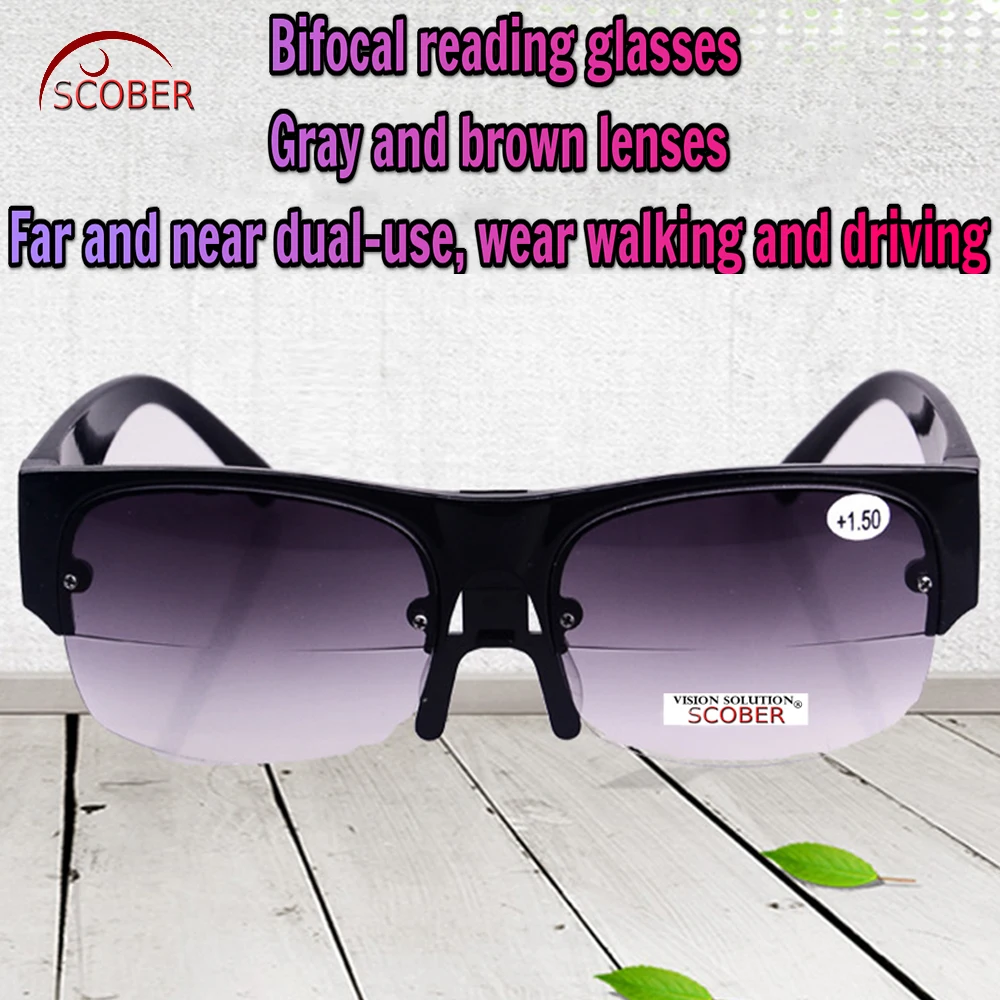 

= SCOBER = Multifunction Far near Dual use bifocal reading sunglasses gray and brown lens Adjustable nose +1 +1.5 +2 +2.5 TO +4