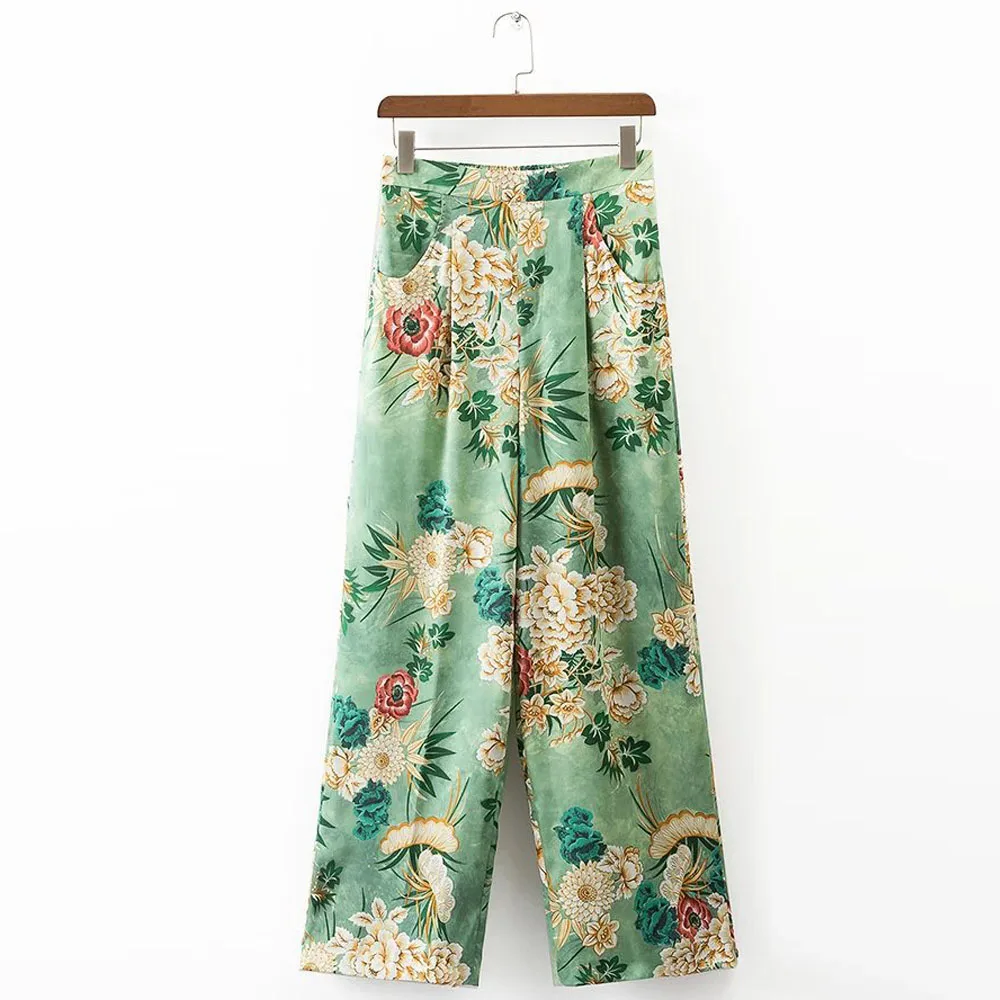

Vintage Ethnic Floral High Elastic Waist Loose Wide Leg Pants Pockets Fashion Women Casual Full Length Pants Trousers K17-02-22