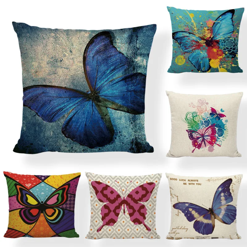 

Vintage Style Cushion Cover Beautiful Butterfly Colorful 45*45cm Square Throw Pillowcase Decorate Living Room Outdoor Yard Chair