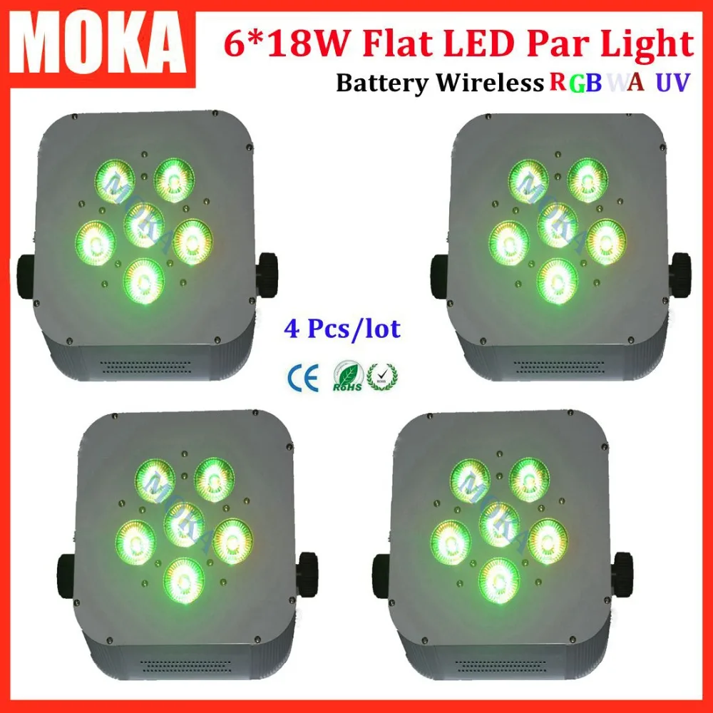 4Pcs/Lot DMX Wireless RGBWA+UV LED Battery Par Uplights With Road Case