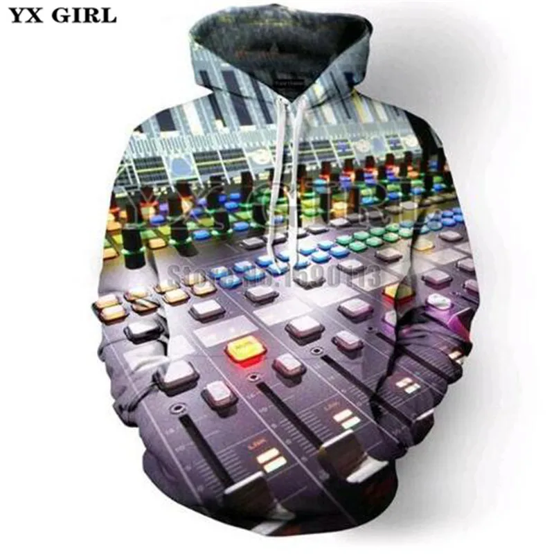 YX девушка музыка DJ черный Дискотека 3D все толстовки с принтом для девочек Толстовка С Карманами Hipster хип хоп модная уличная унисекс