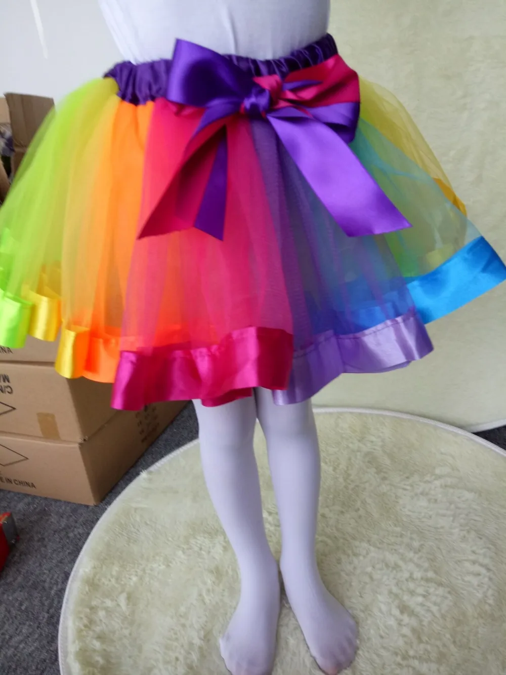 New Kids Rainbow Tutu Skirt Girls Lovely Handmade Colorful Mesh Skirts