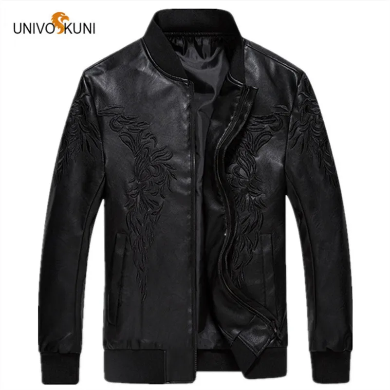UNIVOS KUNI 2017 Осень Новая повседневная мужская полиэфирная вышитая кожаная куртка