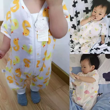 

Anyongzu Unisex Animal Short Double Gauze Sleeping Bag Baby Summer Thin Section Sleeve Split Leg Kick Pajamas