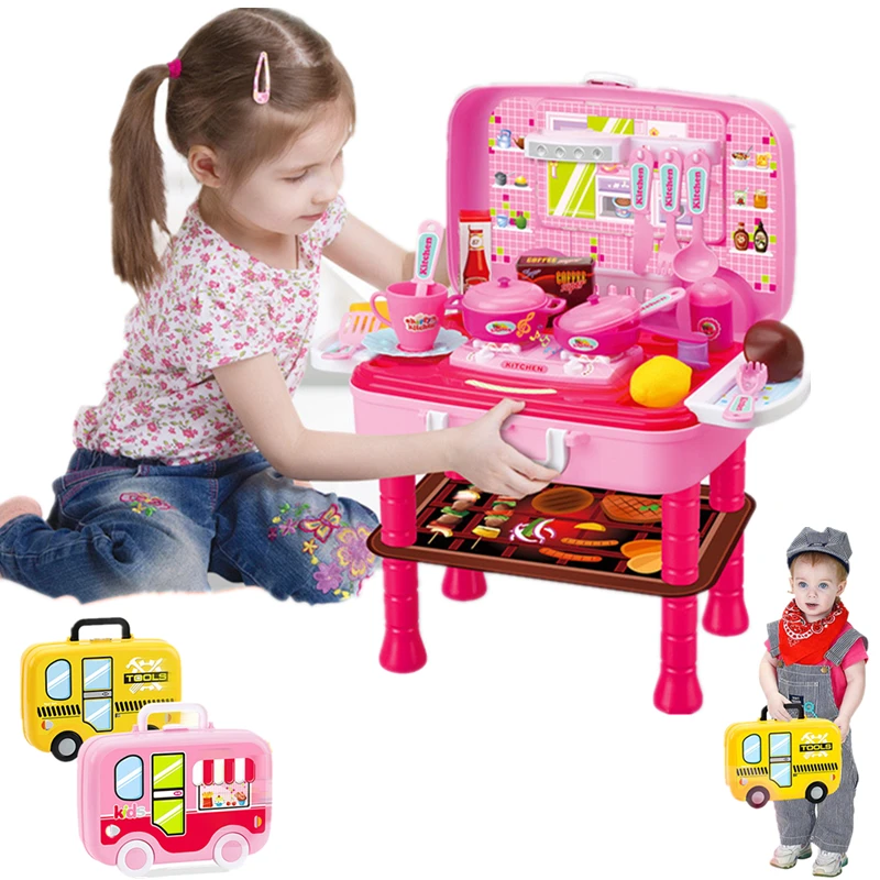 

Children's Toy Set Kitchen Tools Doctor Makeup Simulation 4 Styles Double Layered Travel Suit Play House Fun Puzzle Convenient