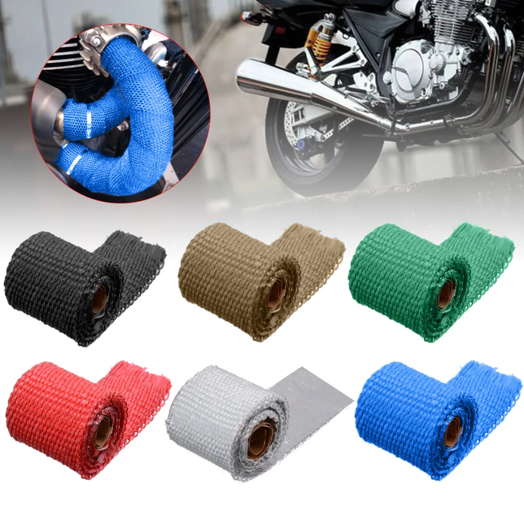 

New 1 Roll 50cm Car Motorcycle Exhaust Header Pipe Insulation Heat Wrap Tape Black Silver Titanium White Green Red Blue