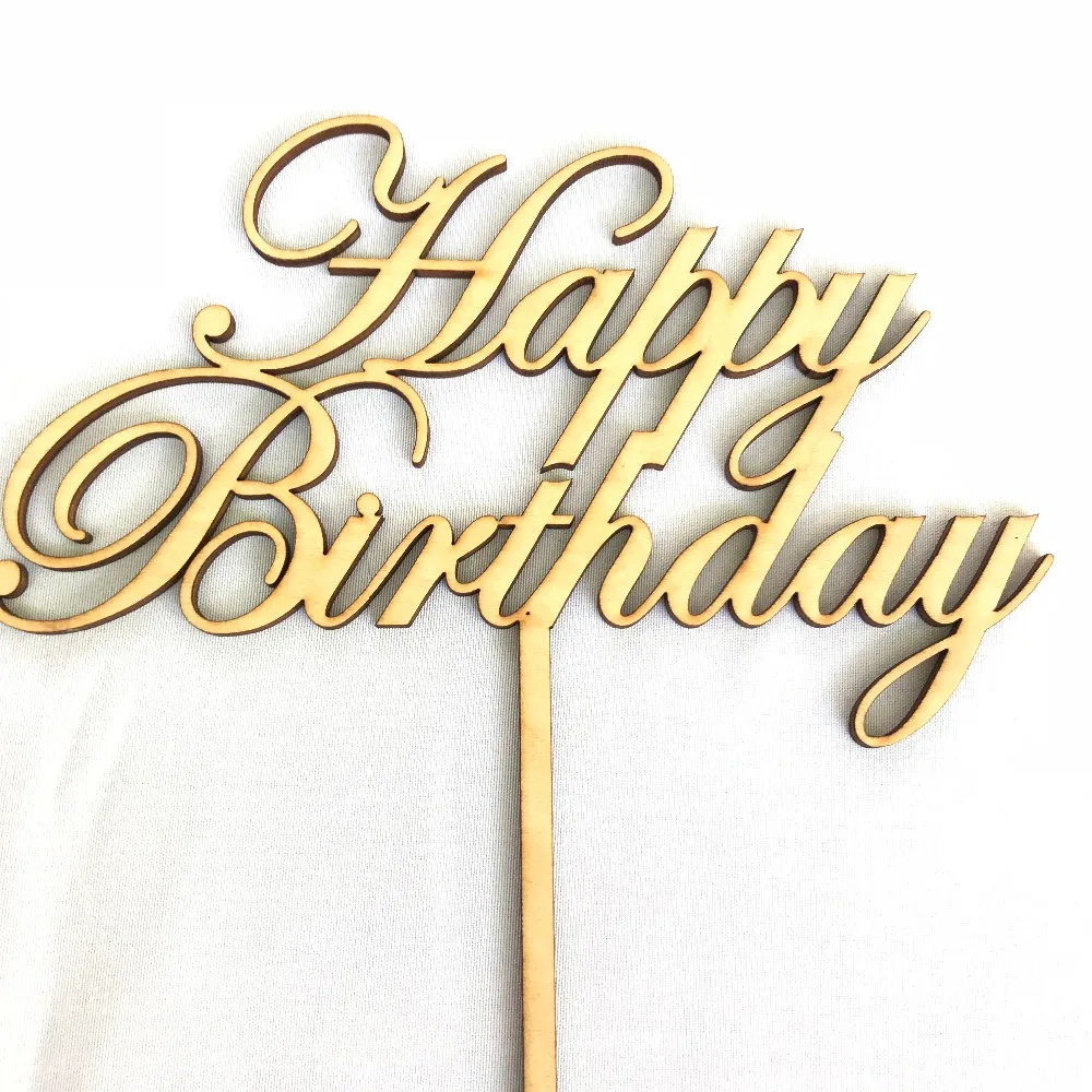 Wooden Happy Birthday Cake Topper Party Decoration WhiteBlackGlodSilver Happy Birthday Cake Topper Stand  Gift Supplies (3)