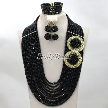 

Black Nigerian Wedding African Beads Jewelry Sets Fashion African Costume Jewelry Sets 24"inches Wholesale Free Shipping ALJ336