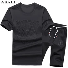ASALI Brand Clothing 2 ШТ. Случайные Майка Костюм Мужчины Мода Лето 2017 новый Мужской Костюм Тонкий Письмо Футболка Мужская Футболка + Шорты Set