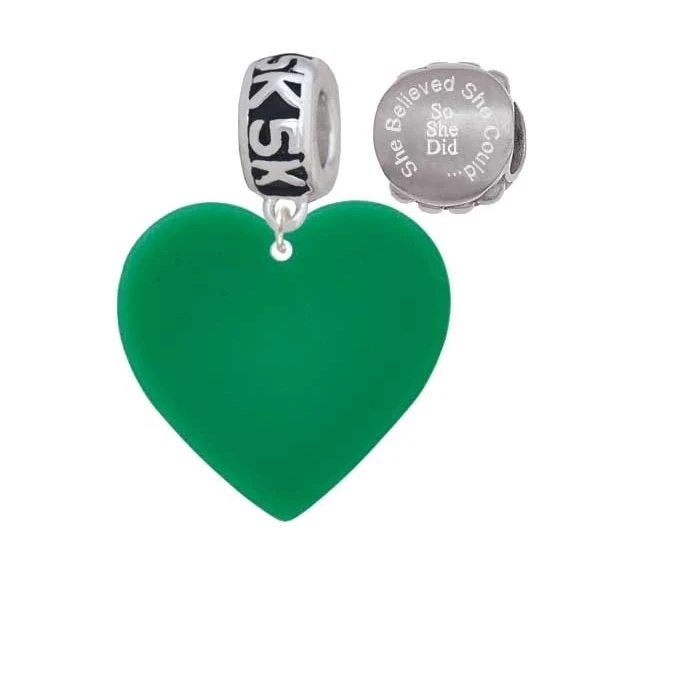 Acrylic 1 Green Heart 5K Run She Believed She Could Charm Beads (Set of 2)
