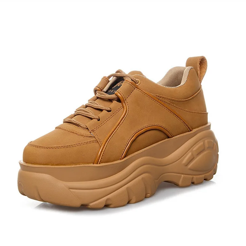 Женские кроссовки; коллекция года; Модные осенние кроссовки в стиле ретро на толстой подошве; Брендовая женская обувь в повседневном стиле; кожаная спортивная обувь - Цвет: Оранжевый