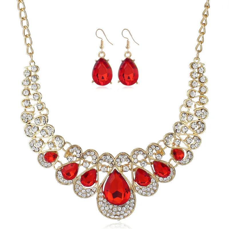 

ADOLPH Vintage Crystal Drop Choker Necklace With Stud Earring Vintage Wedding Jewelry Set Statement Accessories Bijoux New AHT22