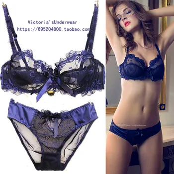 

Ultra-thin No Sponge Openwork Underwear Bra Lace Sexy Transparent Mesh Temptation Underwear Set Large Size