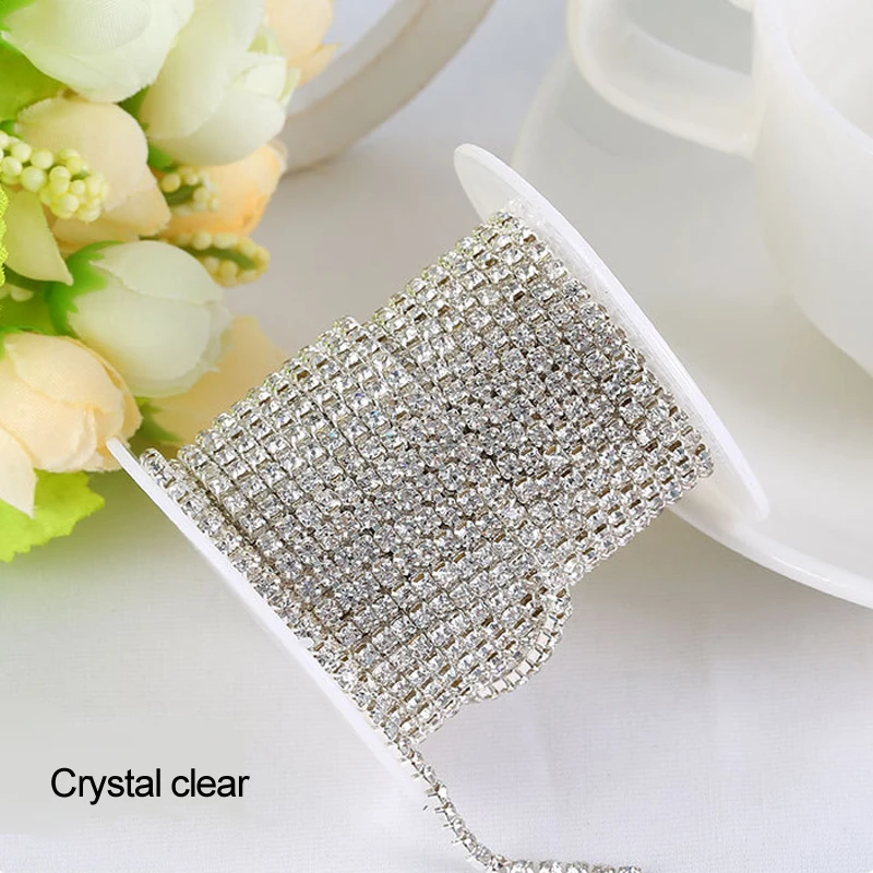 

Rhinestones chain Crystal clear 3Yards/lot SS6/SS8/SS10/SS12 Silver claw for Garment free shipping