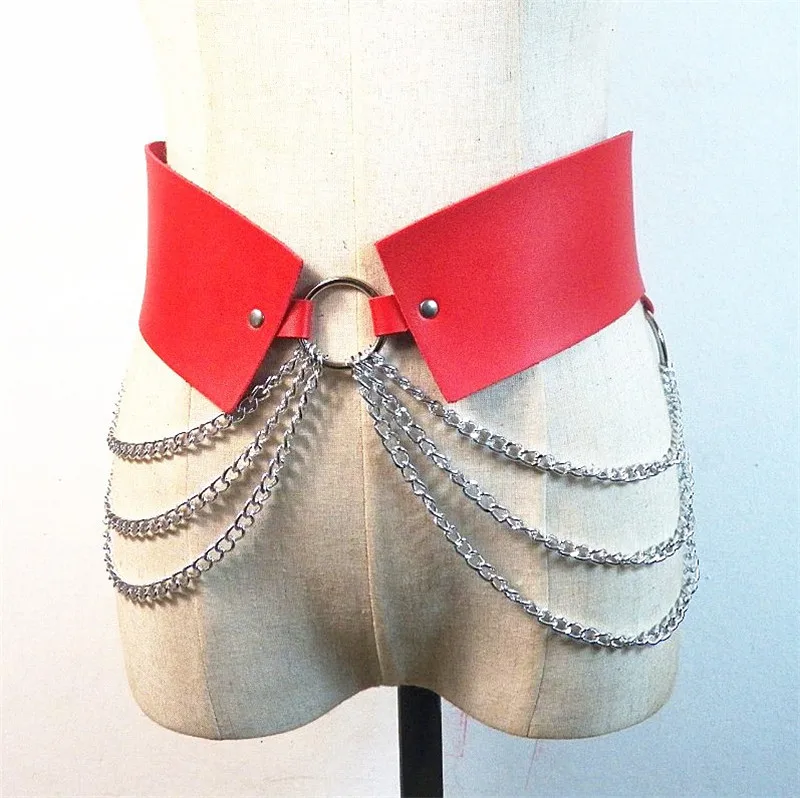 Модный женский поясной ремень из искусственной кожи Goth Metal O Ring Link Chain широкий пояс моделируем талию пояс Cinturones корсет пояс
