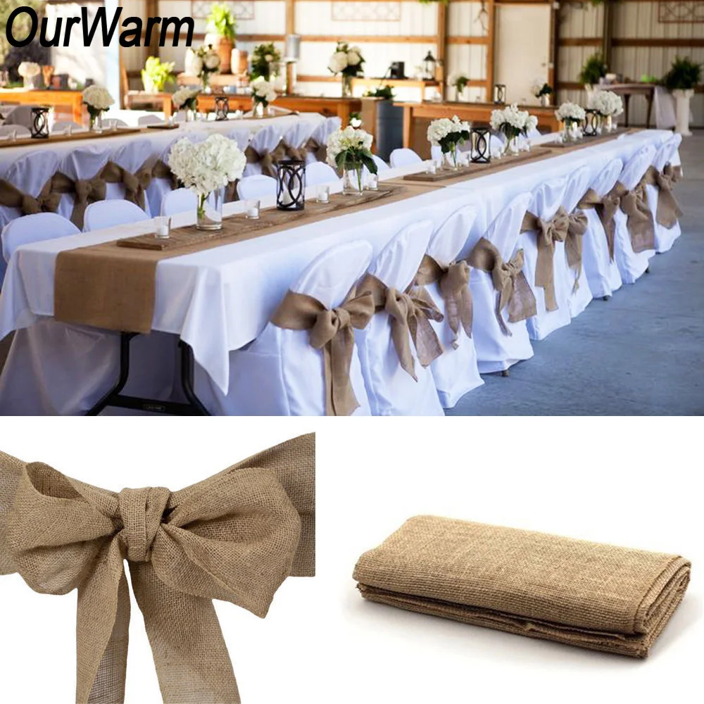  OurWarm Boho Rustic Wedding Decor Invitation Card Table Runner Tablecloth Chair Burlap Back Cover D - 32890814535