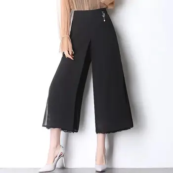 

Lace Wide Leg Pants Patchwork Sash Office Lady Women's Trousers Capris Pants For Women Summer Calca Feminina High Waist Pants