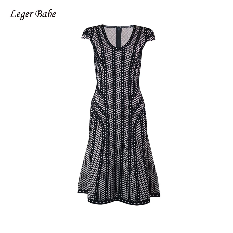 

Leger Babe High Quality Womens Bandage Dress Elegant Cap Sleeve V-Neck Ruffles Knee-Length Dresses Women Celebrity Party Dress