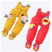 Детские зимние штаны с носками комбинезоны для малышей зимние штаны с хлопковой подкладкой для новорожденных теплые детские зимние комбинезоны с открытым шаговым швом