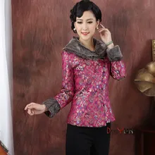 Осенне-зимняя бордовая китайская женская шелковая атласная меховая стеганая куртка с меховым воротником модный костюм Тан Верхняя одежда M L XL XXL 3XL 4XL