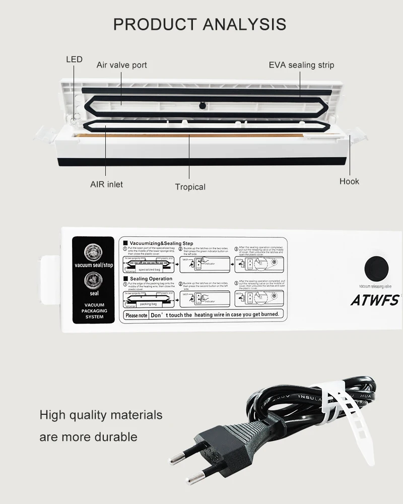 ATWFS машина для запечатывания упаковки устройство для запечатывания тары вакуумный мешок 20*500 см/рулон и 15 шт упаковочные пакеты