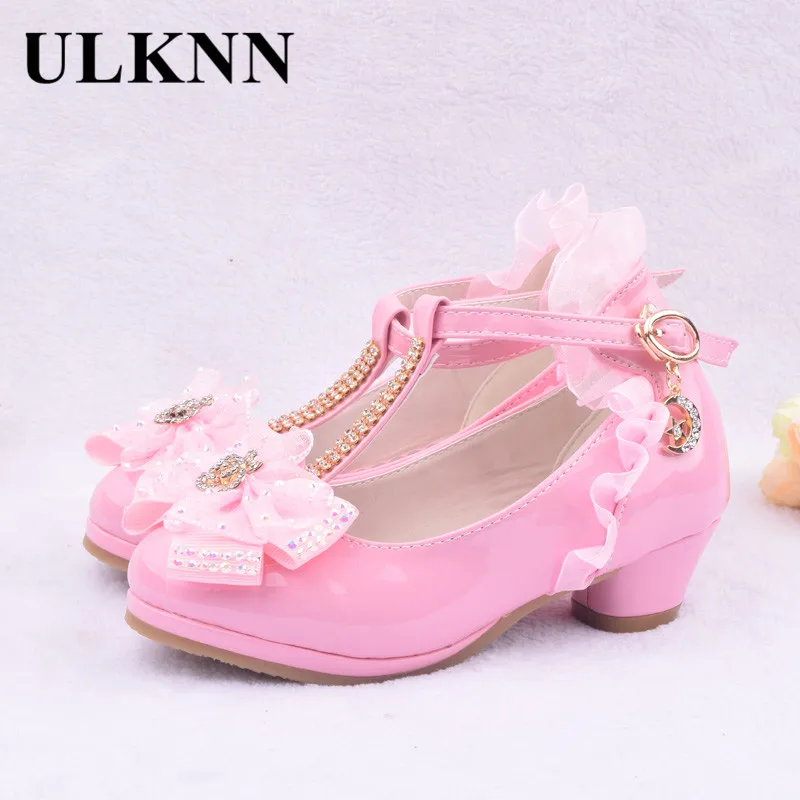 Children Party Leather Shoes Girls PU Low Heel Lace Flower Kids Shoes For Girls Single Dance Dress shoe White Pink leather shoes girls shoes