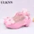 ULKNN Children Party Leather Shoes Girls PU Low Heel Lace Flower Kids Shoes For Girls Single Shoes Dance Dress shoe White Pink