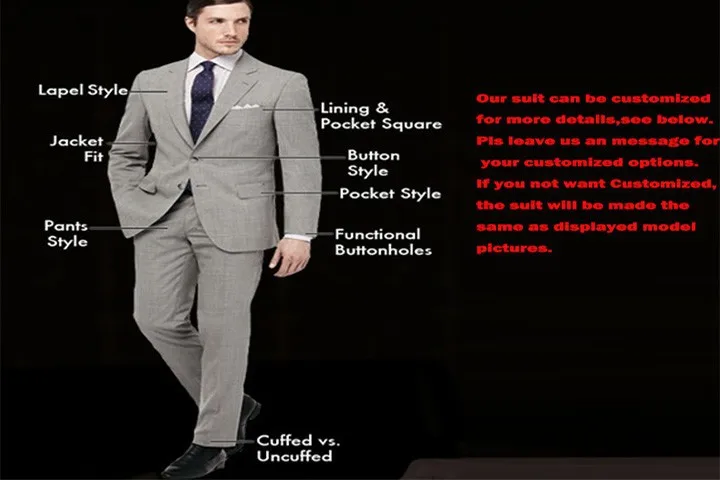 Высокое качество шерсть СЕРЫЙ лацкан с тупым углом две кнопки двойной вентиляционный 3 шт пользовательские костюмы для мужчин