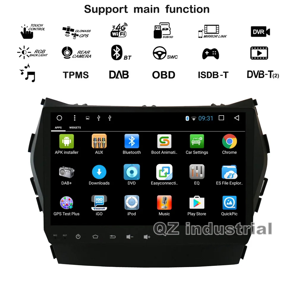 Top QZ industrial HD 9inch Android 8.1 T8 for Hyundai IX45 Car DVD Multimedia player with radio Navigation BT GPS 3G 4G WIFI RDS Map 1