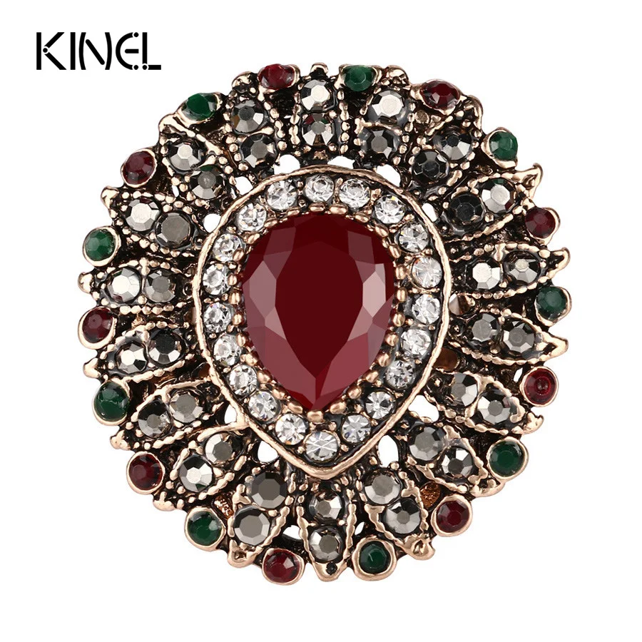 

Big Love Heart Ring Retro Look Fashion Plating Gold Mosaic Turquoise Punk Rings For Women Turkey Jewelry Wholesale