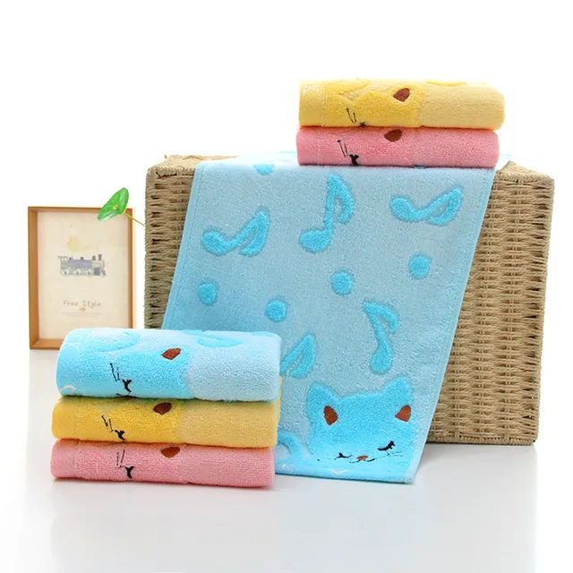 Non-twisted Bamboo Fiber Music Cat Baby Wash Towels Spa Facial Bath Towel