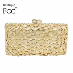 Boutique de FGG классический золотой опал камень Для женщин Кристалл клатч вечерний minaudiere Сумки невесты Свадебная вечеринка коробка Сумочка