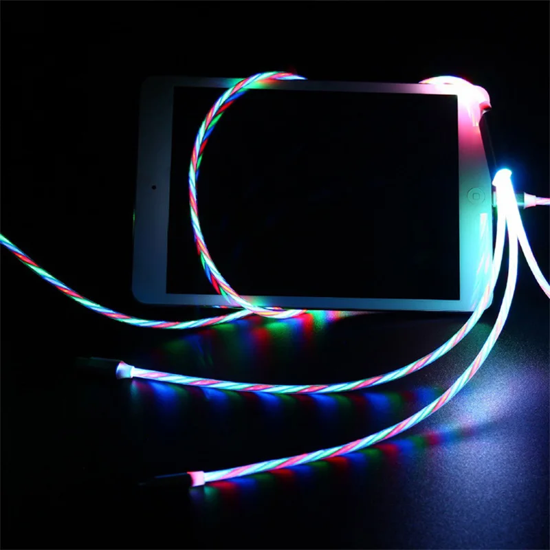 

3 in 1 LED Flowing Light USB Cable for Mobile Phone Fast Charging Micro USB Type C Cable For iPhone X 8 7 6 USB Charger Cable