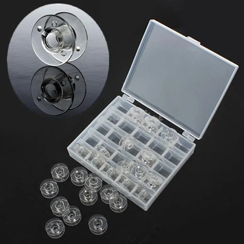 

25Pcs/Set Empty Bobbins Sewing Machine Spools Transparent Plastic Case Storage Box for Sewing Machine Sewing Tools B