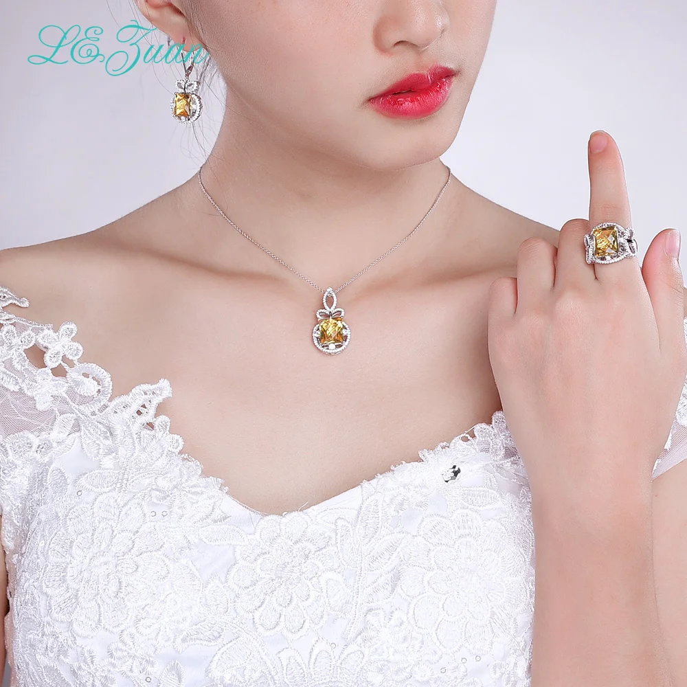 L& Цзуань 6.42ct натуральный кольца лимон 925 пробы Серебряные ювелирные изделия желтый камень Романтический Luxury кольцо для Для женщин Рождественский подарок