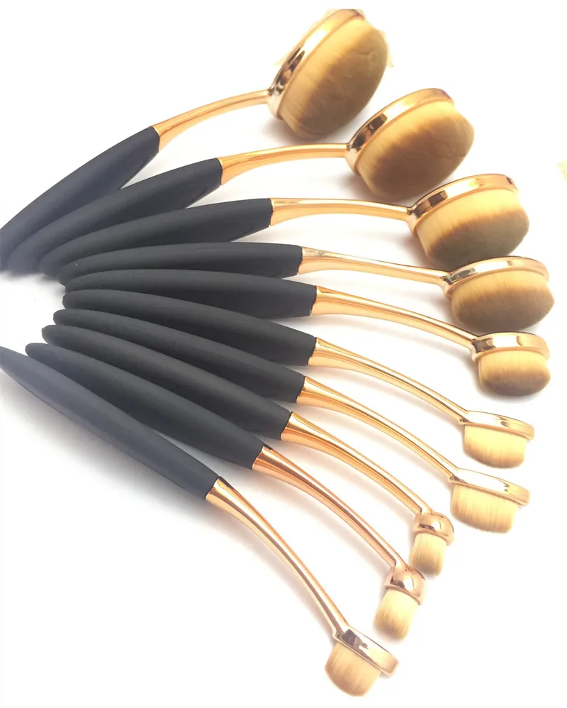 

2017 NEW Make up 10Piece Oval Brush Tools Rose Gold Oval Makeup Brushs Set Multipurpose Pro Foundation Powder Cosmet
