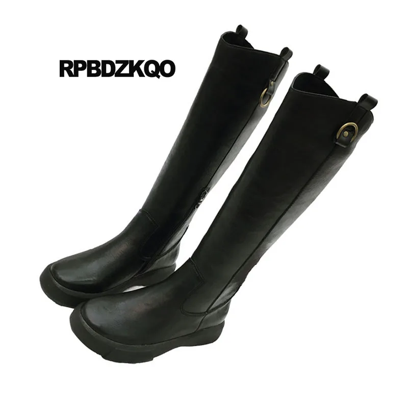 Reit Schwarzes Schwarz Fashion Designer Frauen Braun Promi Marke Winter Fell Hohe Runde Schuhe Seite Stiefel Kappe Flache Zip 2018 brown xPUnnwq10