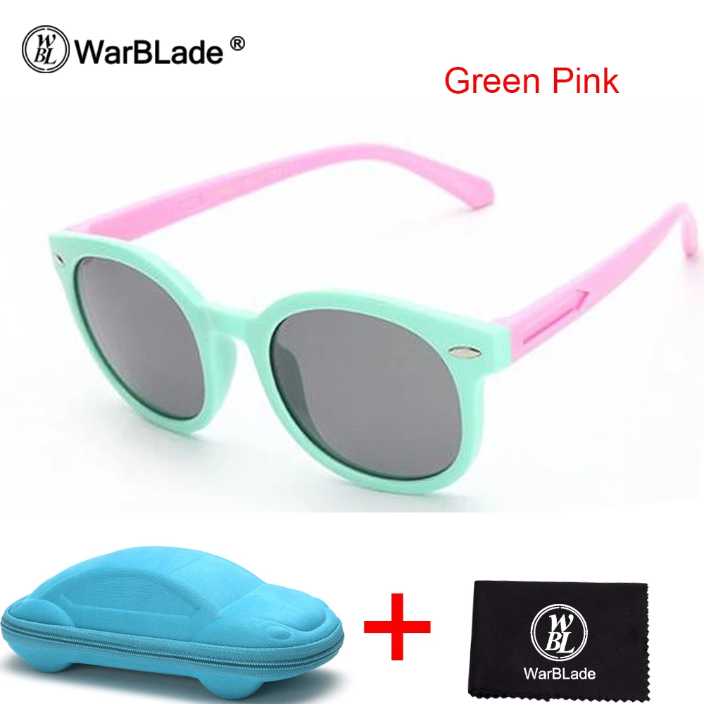 WarBLade детские летние уличные очки TAC TR90 детские поляризованные солнцезащитные очки для мальчиков и девочек Polaroid безопасные солнцезащитные очки с чехлом - Цвет линз: green pink
