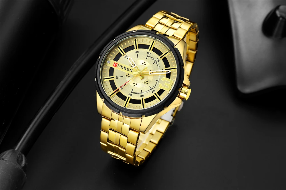 Модный бренд CURREN Роскошные мужские часы из нержавеющей стали Кварцевые наручные часы Бизнес водонепроницаемые золотые мужские часы