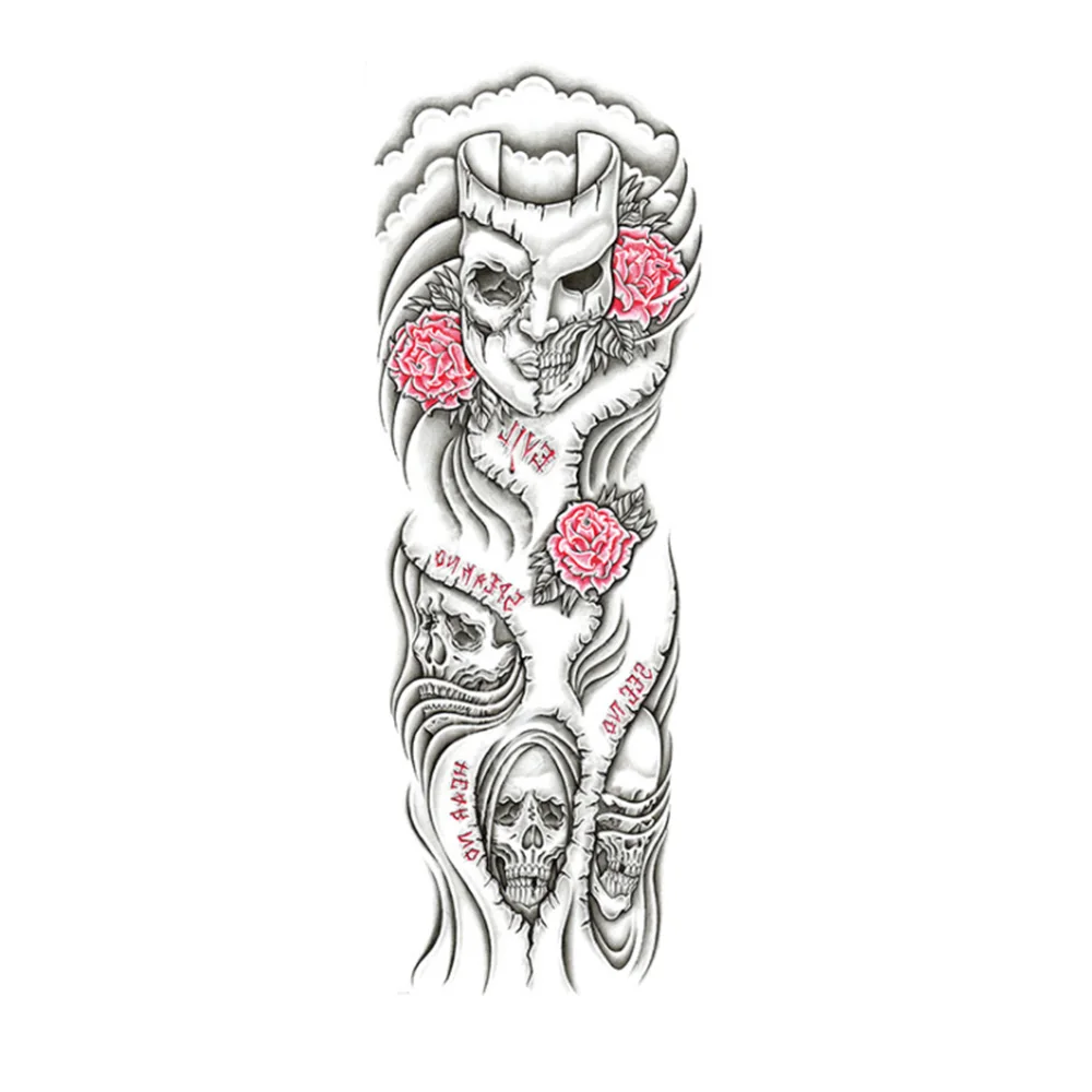 Водостойкая временная татуировка наклейка череп с маской девушка боди арт полная рука большой размер рукав тату армейский воин для мужчин и женщин - Цвет: A
