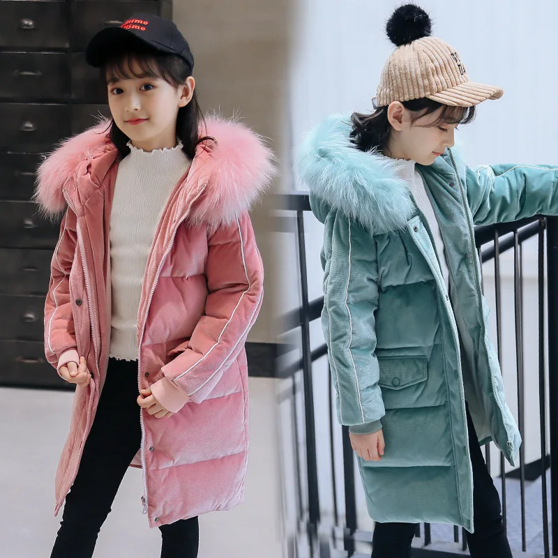 

Girl Duck Down Jacket Winter New -30 Degree Children Long Thickened Warm Kids Hooded Velvet Outerwear Coat Toddler Girl Clothes