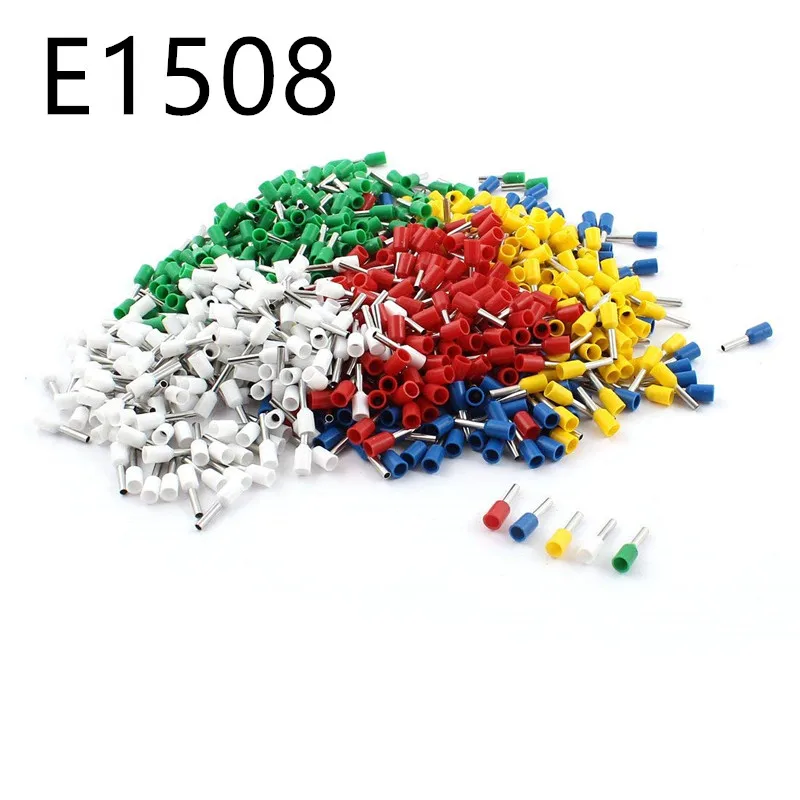 

100pcs/lot E1508 Bootlace cooper Ferrules kit set Wire Copper Crimp Connector Insulated Cord Pin End Terminal 5 color ve1508